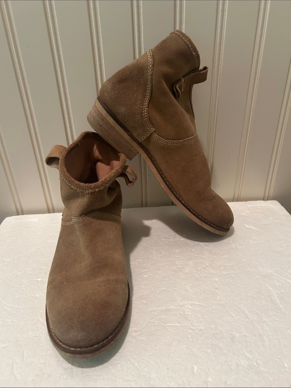 Zara Girls Suede Slip In Ankle Boots Booties w/ Tabs in Brown size 36(US size 6)